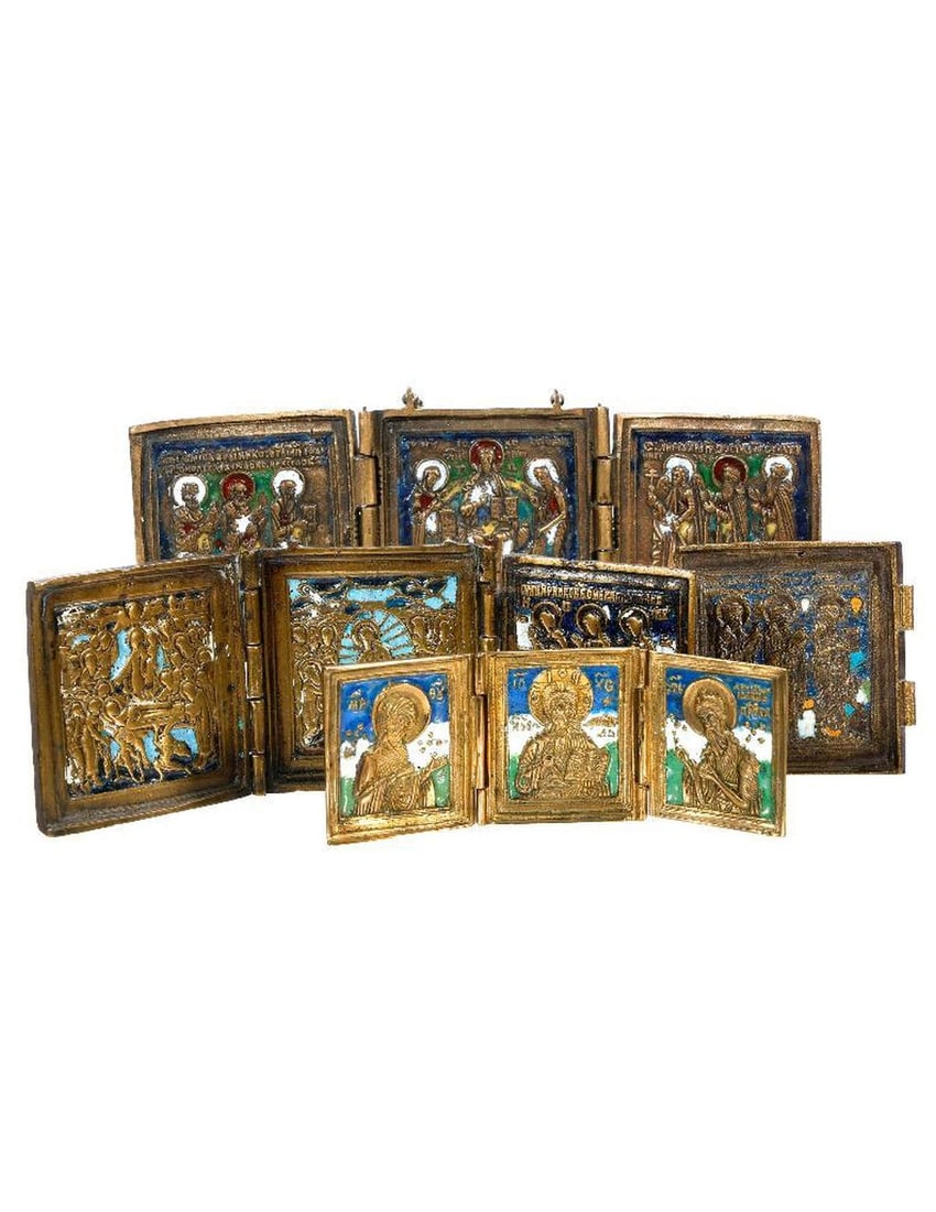 Three Miniature Enamel Triptych Icons. (1 of 5)