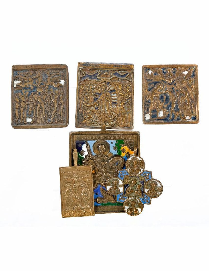 Six Miniature Bronze/Brass Icon Plaques and Pendants. (1 of 3)