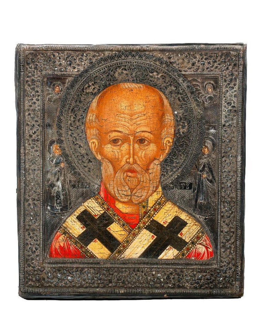 An Icon of Saint Nicholas with Silver Oklad. (1 of 3)