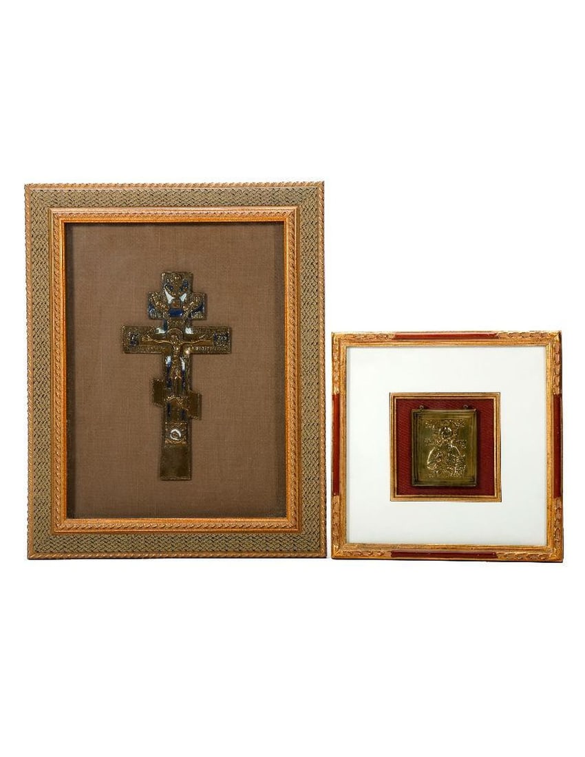 A Bronze Enamel Crucifix, with Plaque of Christ. (1 of 3)