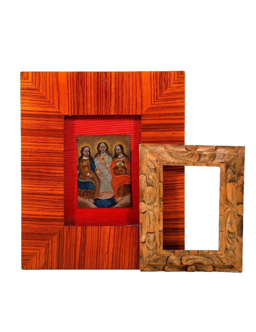 A Mexican Retablo of the Trinity, with Carved Frame. (1 of 2)