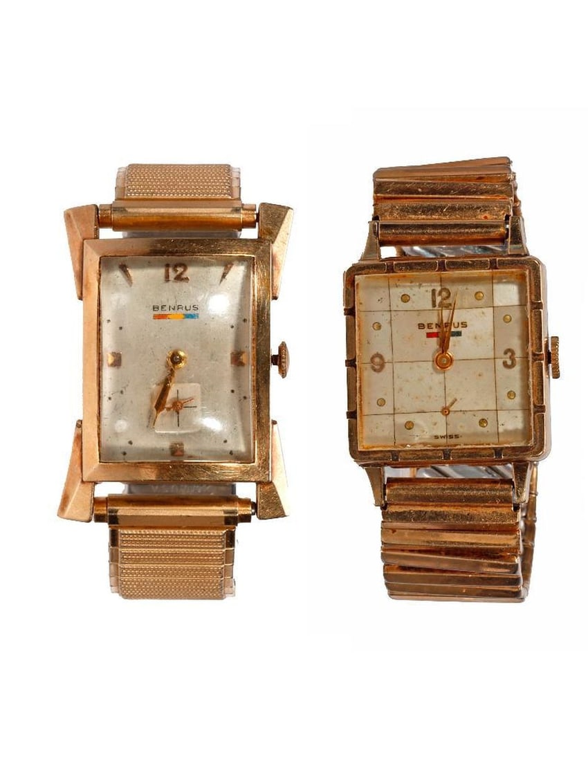 Two Vintage Benrus Wrist Watches: Two Vintage Benrus 10k Gold Filled Wrist Watches. NOTE: All watches are sold as is regardless of functionality. Please examine the provided photos to thoroughly evaluate each piece. All watches in the