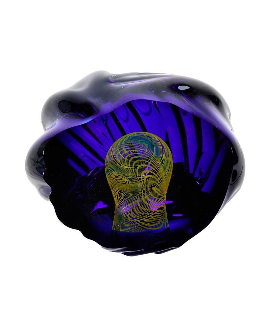 Rollin Karg (1944-present): Artist: (signed to base) Rollin Karg Description: Cut Glass Sculpture Medium: Glass Dimensions:4" x 5" x 4" Condition: Good