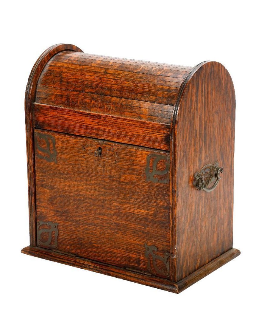 Small Roll-Top Oak Box, 19th Century. (1 of 3)