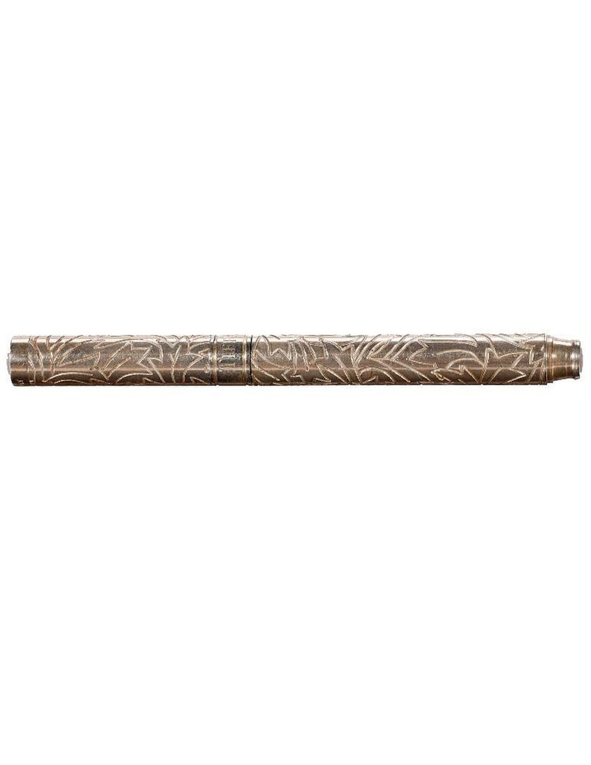 Tiffany & Co. Sterling Silver Ballpoint pen.: A Tiffany & Co. ballpoint pen, etched leaf design 925 sterling, Germany (used condition, some ink spots). FROM THE FAMILY OF CAPTAIN CARLETON COLE CHAMPION, JR. (1896-1971).