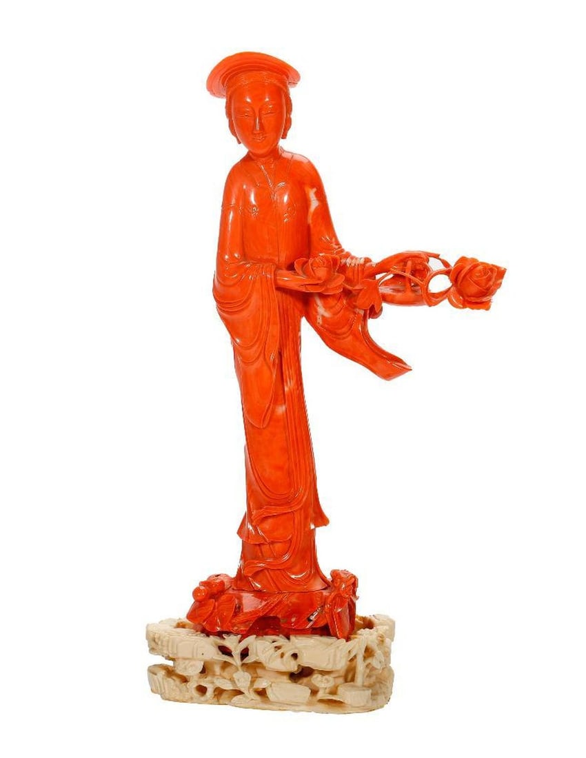 Chinese Carved Coral Figure of a Beauty. (1 of 3)