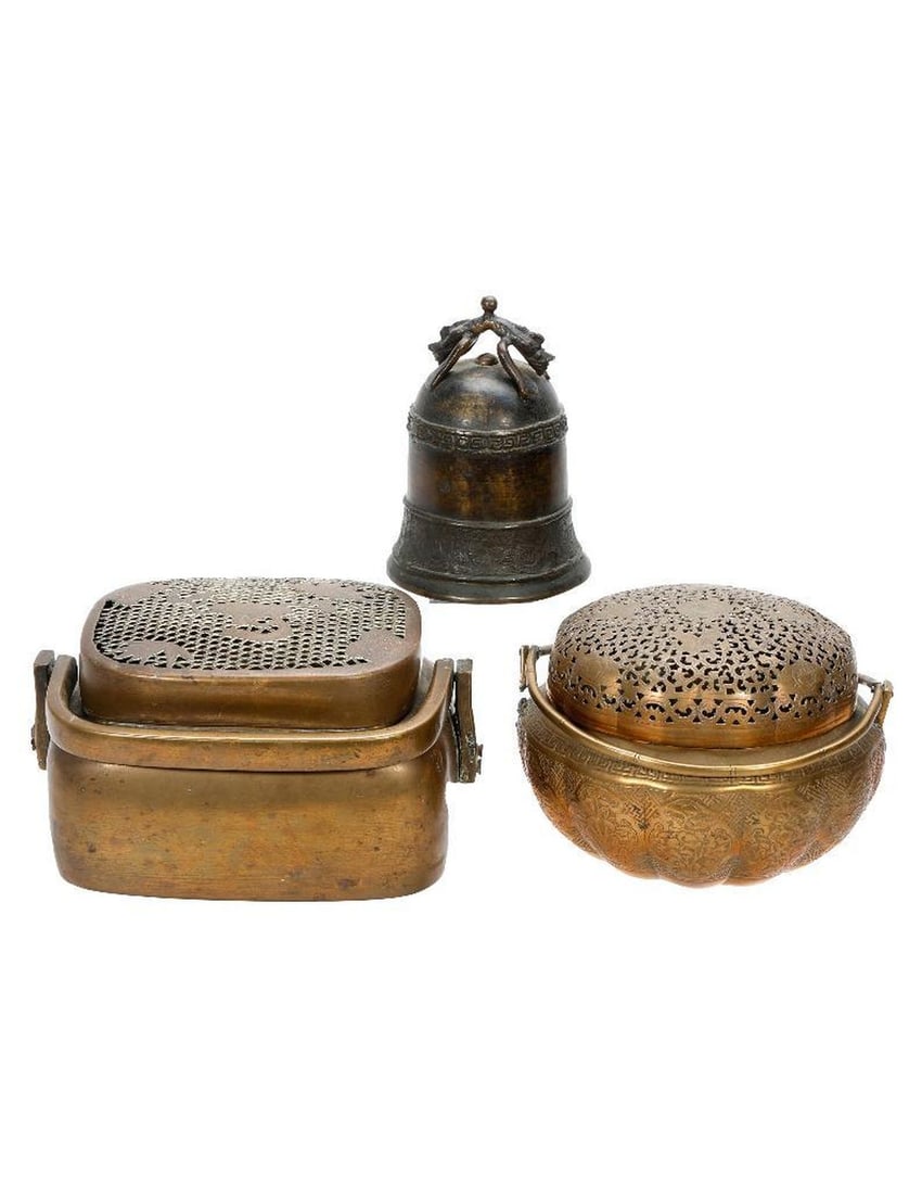 Two Asian Brass Potpourris, and a Cast-Metal Bell. (1 of 4)
