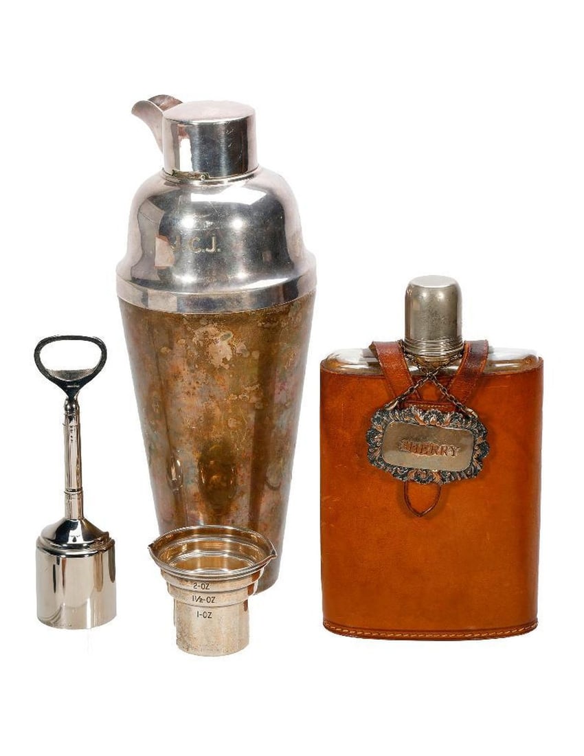 A Reed & Barton Cocktail Shaker, a German Flask, and others. (1 of 5)