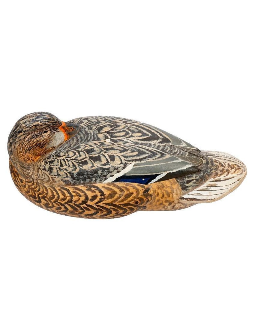 A Sleeping Mallard Hen Decoy, Signed, 1980s. (1 of 3)