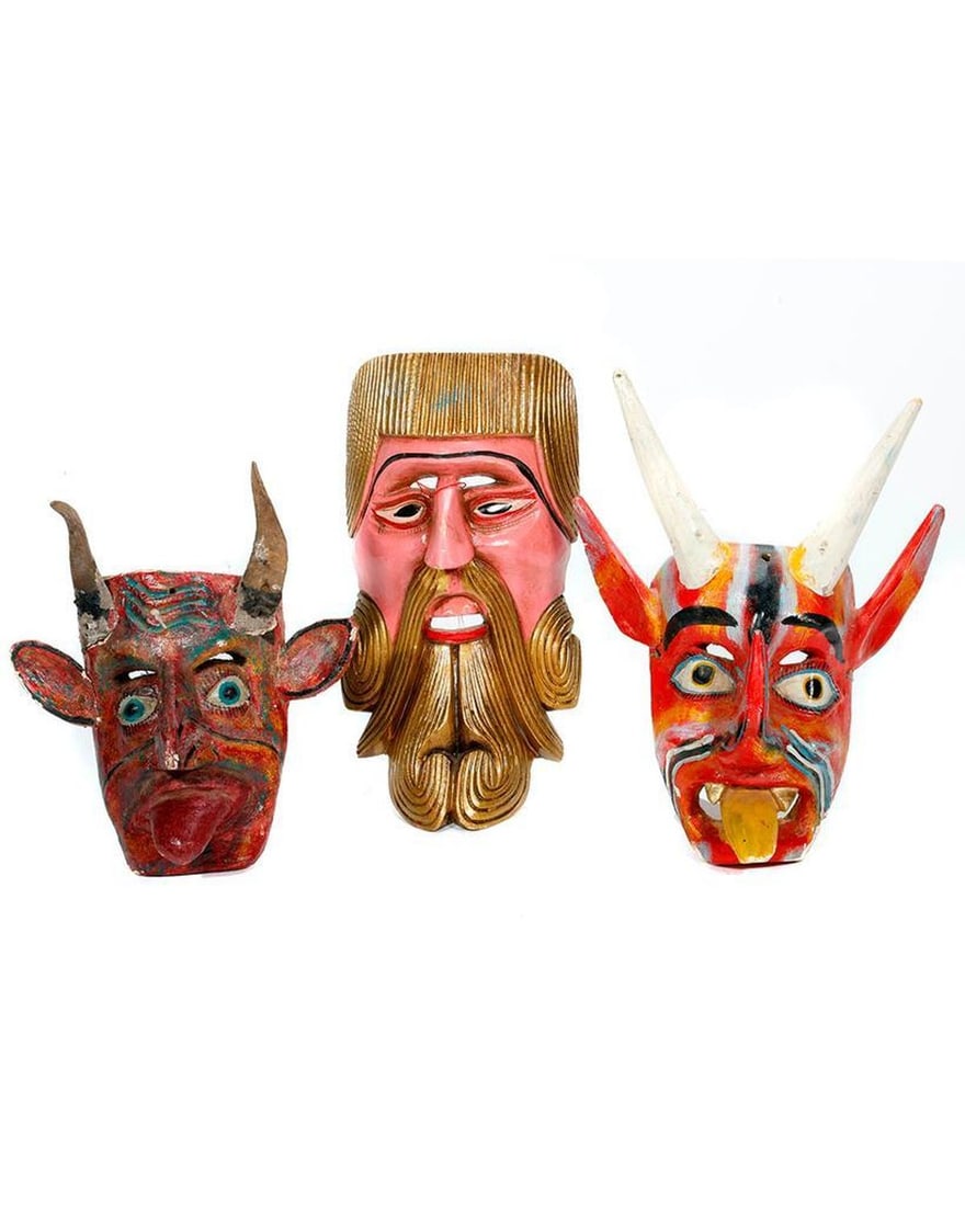 Two Painted Devil Masks, and another. (1 of 1)