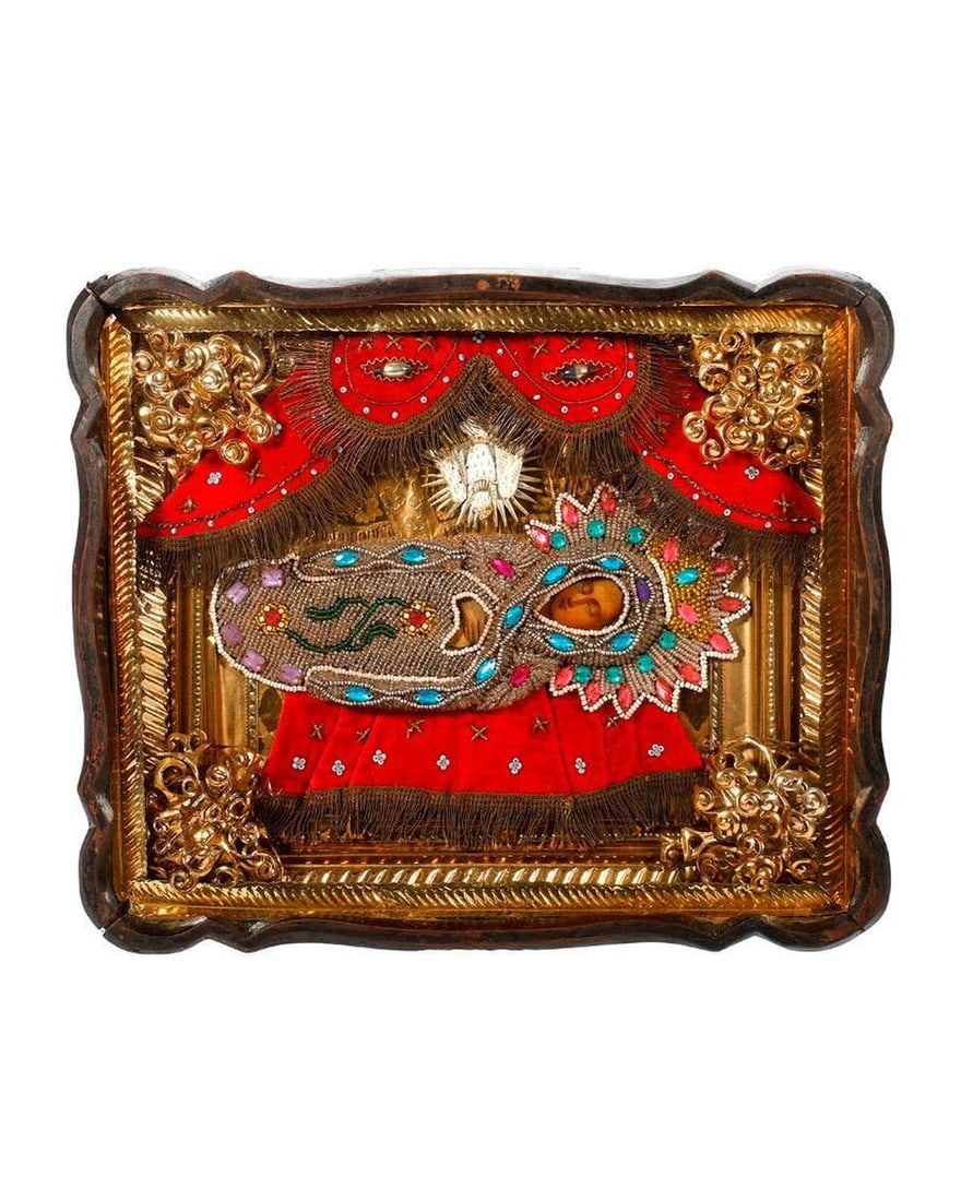 An Icon of the Theotokos with Beaded Shroud, in Kiot. (1 of 2)