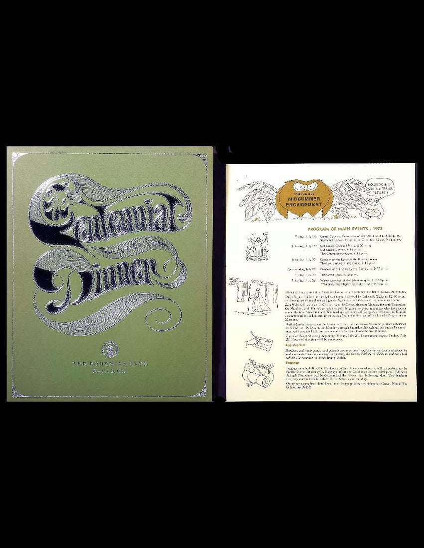Bohemian Club Encampment Flyer and Centennial Menu, 1972. (1 of 5)