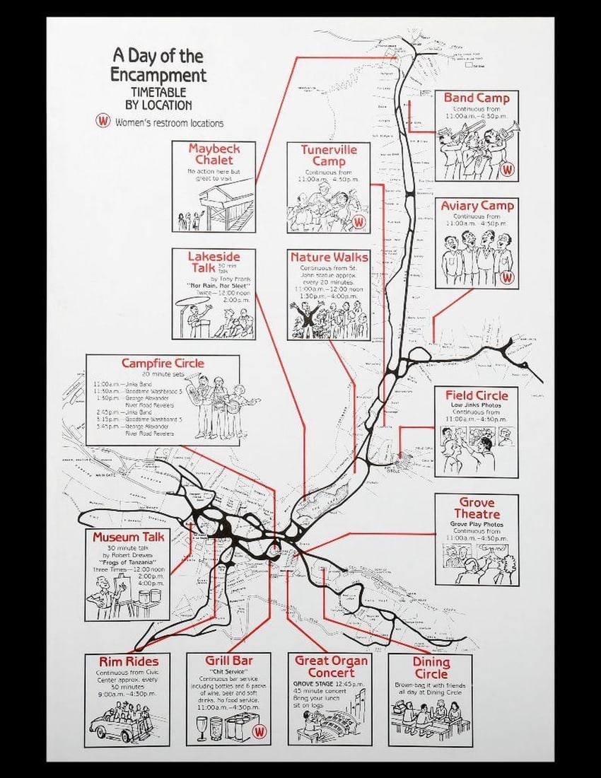 Bohemian Grove Encampment Timetable Map. (1 of 2)