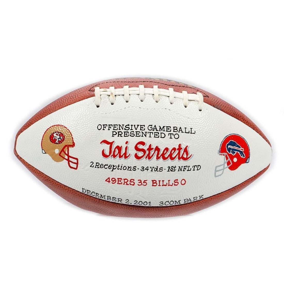 SF 49ers Tai Streets GU Painted Game Ball. (1 of 2)