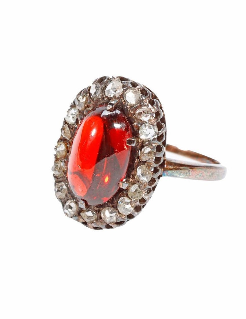 An antique garnet, diamond, silver-topped gold ring (1 of 3)