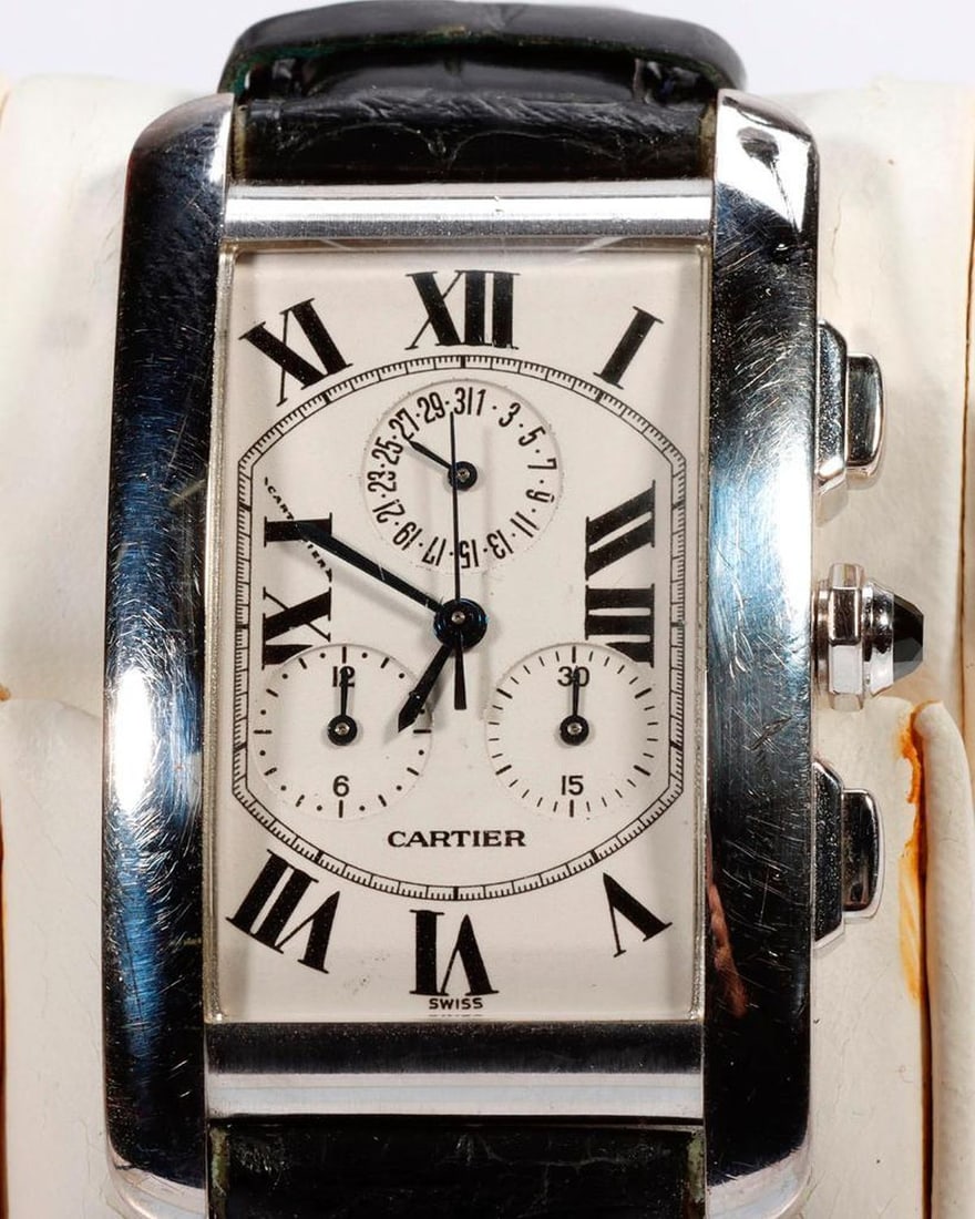 Cartier 18k white gold Tank Americaine quartz chronograph wristwatch (1 of 4)