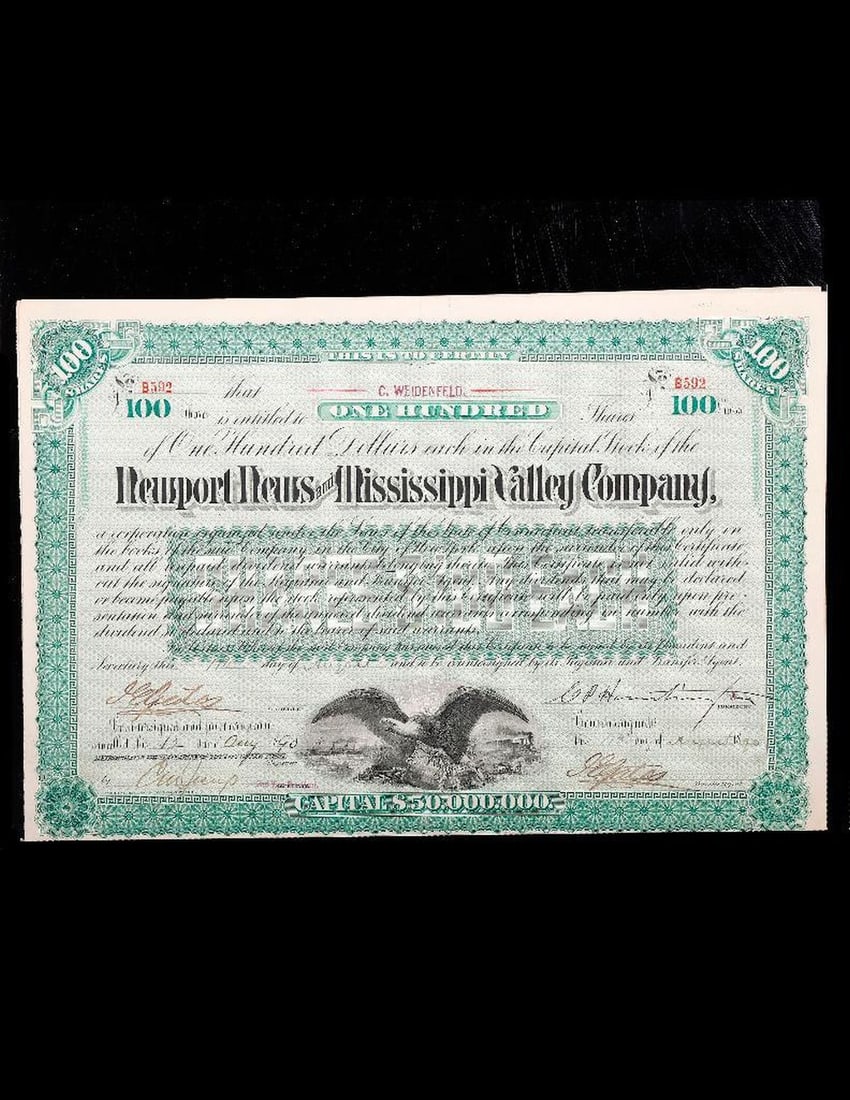 Newport News and Mississippi Valley Co. Railroad Certificate. (1 of 2)