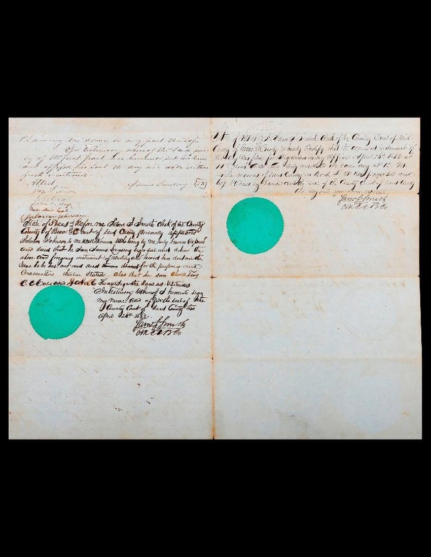 California Gold Rush/Texas Land Indenture, 1851-1852. (1 of 4)