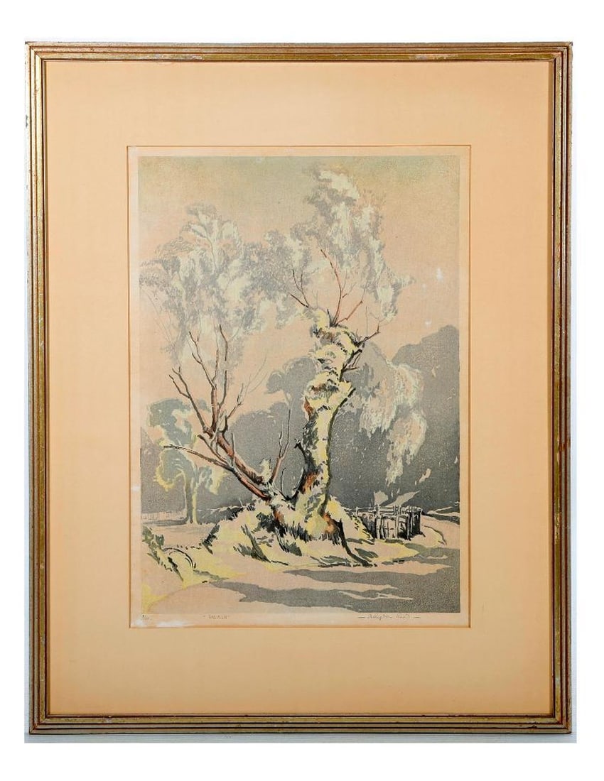 Arthur Rigdon Read (1879-1955): Artist: Arthur Rigdon Read (1879-1955). Title/Description: "The Ash." Signature: lower right. Numbered: 9/50. Medium: Woodblock print. Size: 22" x 15 1/4" (frame 22 1/4" x 17 1/2"). Condition: some sp