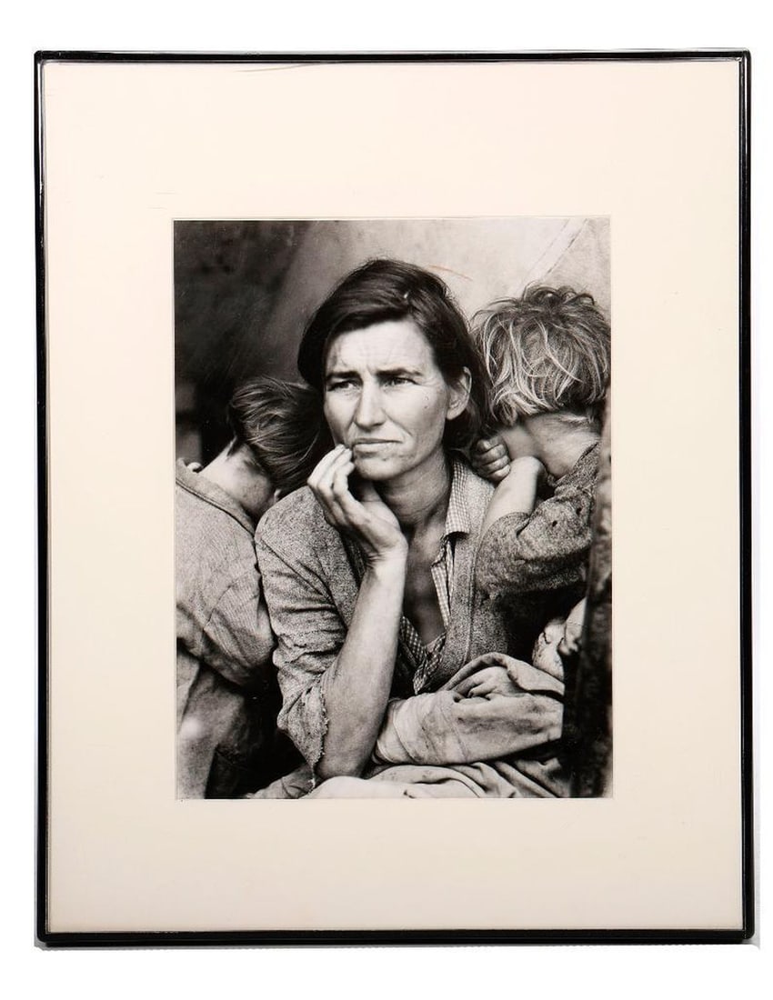 Dorothea Lange, Reproduction Print.: Artist: Dorothea Lange (1895-1965). Title/Description: Migrant Mother, Nipomo, California. Stamped verso: "Reproduction Print from the Collection of the Library of Congress." Medium: Reproduction phot