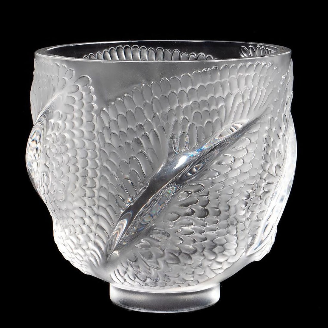 Lalique Crystal Andromeda Vase: The clear and frosted glass "Andromeda" vase etched Lalique France on base. 6in. (15cm) h. Condition: Very good.