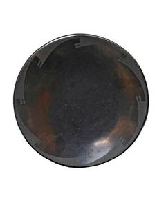 San Ildefonso Blackware Plate, Maria Martinez: The blackware plate by Maria Martinez, signed "Marie." 9 3/4" diam. Condition: overall good, faint scuff line at rim.
