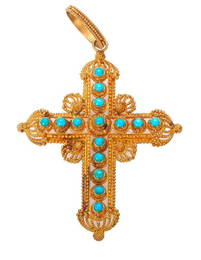 A turquoise and 18k gold cross pendant