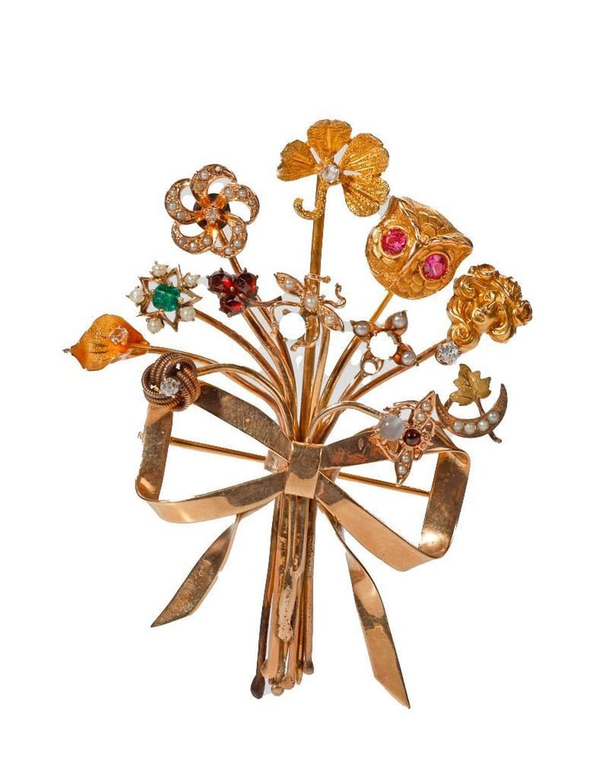 A gem-set and gold stickpin bouquet brooch (1 of 1)