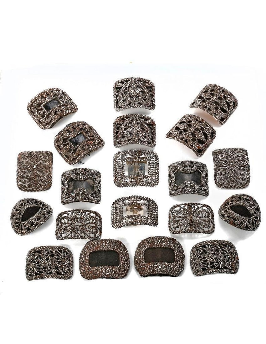 A group of 10 pairs of antique cut-steel shoe buckles (1 of 1)