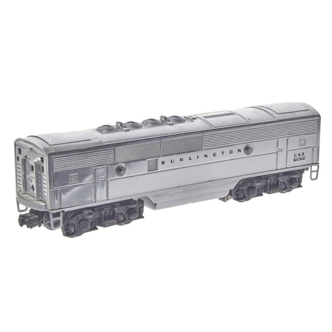 Lionel O Gauge Modern Era Burlington Zephyr F-3B Diesel: Lionel O Gauge Modern Era 6-8062 Burlington F-3B Chrome Diesel Locomotive. Not powered.