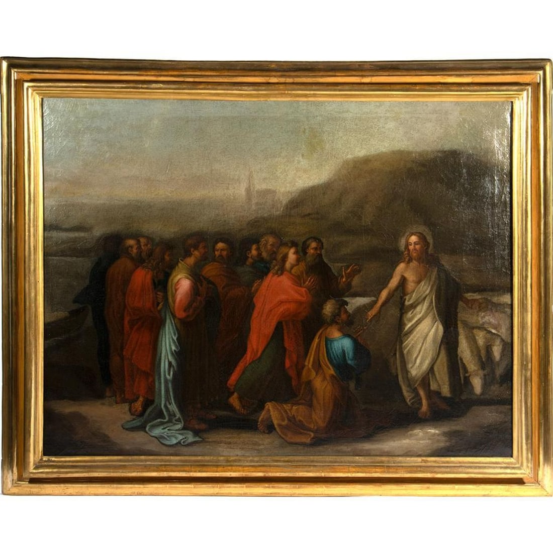European School (19th Century): Title: Christ and His Disciples. Medium: Oil on canvas. Dimensions: 29" x 38" (image); 36" x 45" x 3" (frame). Condition: the canvas has been relined; craquelure throughout. Provenance: The Grace Garc