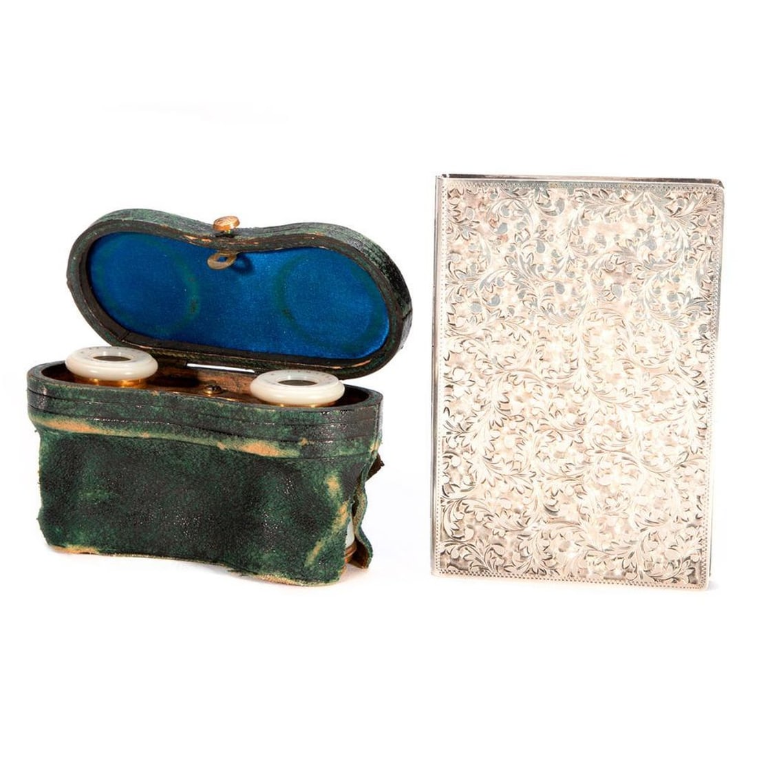 Silver Cigarette Case and Mother of Pearl Opera Glasses. (1 of 5)