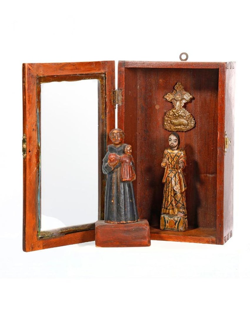 Two Small Polychrome Wood Santos (1 of 3)