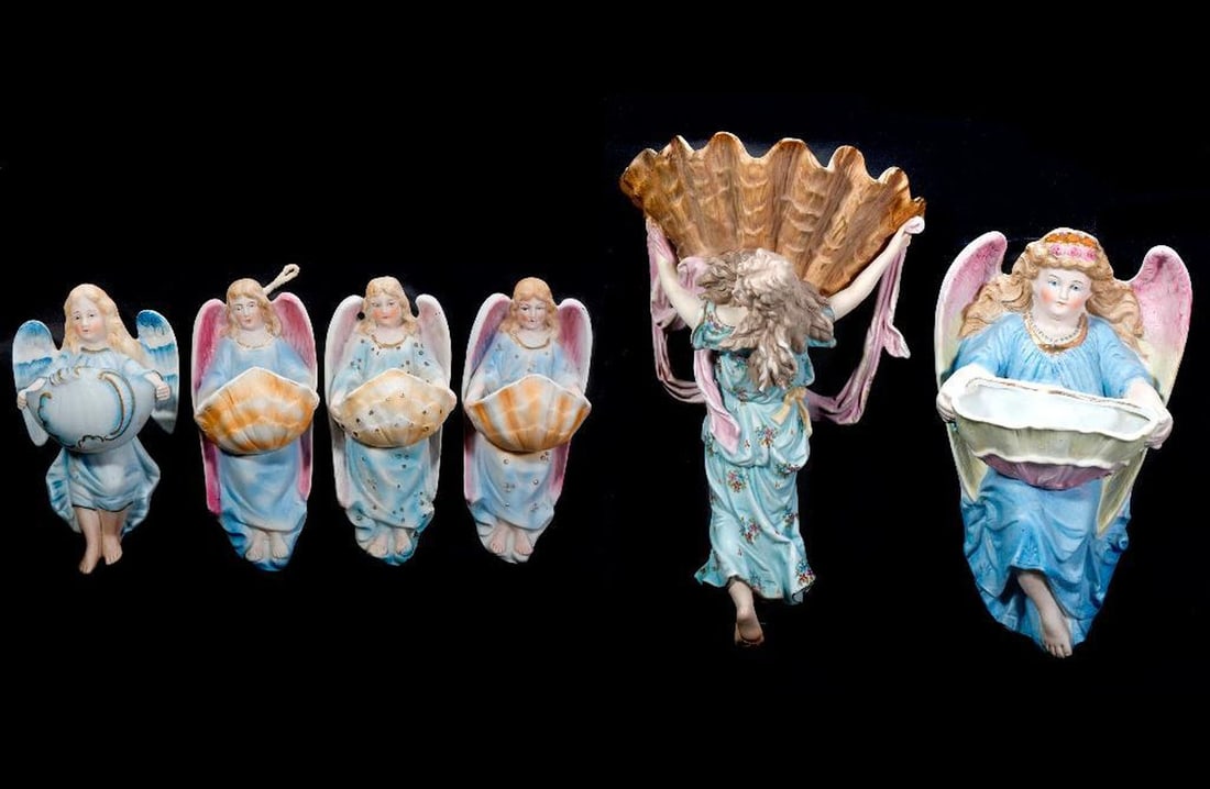 Group of Porcelain Angel/Shell Wall Plaques (6) (1 of 3)