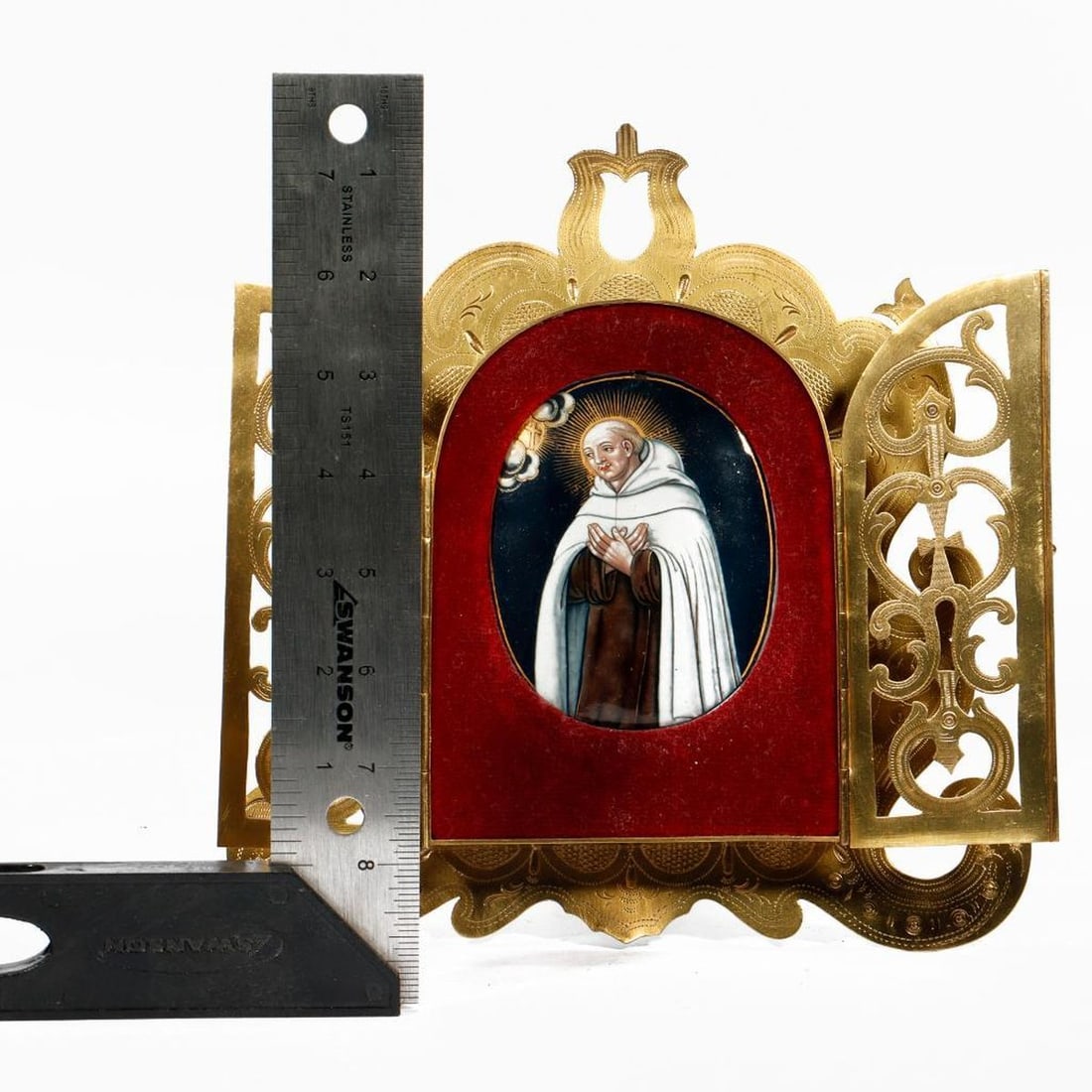 Enamel Plaque of a Saint in Brass Altar Frame (1 of 1)