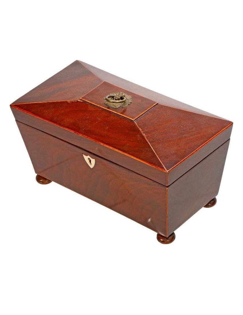 English Mahogany Veneer Tea Caddy, 19th Century (1 of 3)