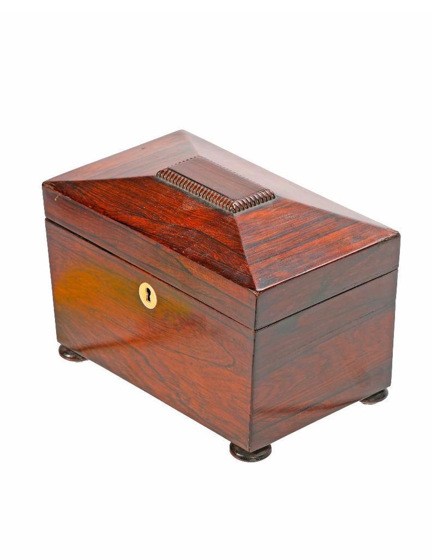 English Mahogany Veneer Tea Caddy, 19th Century (1 of 3)