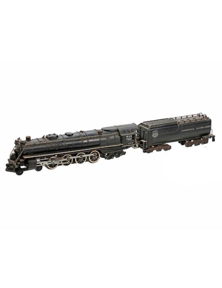 American Flyer S gauge 336 locomotive: 1 336 locomotive with large motor - weak or no spring in one tender rail contact shoe-cardboard wrap added