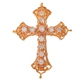 A diamond and 14k gold cross pendant-brooch