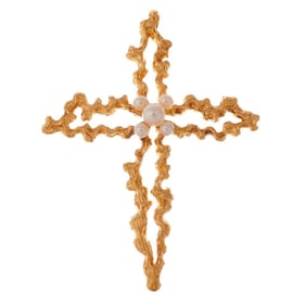 An 18k gold and cultured pearl cross pendant