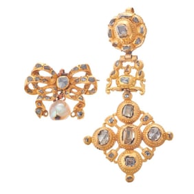 Antique diamond and 18k gold pendant and brooch