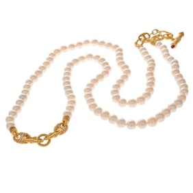Judith Ripka, A cultured pearl, diamond and 18k gold necklace