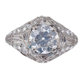An antique diamond and platinum engagement ring