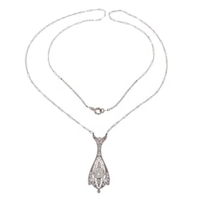 A diamond and 14k white gold pendant-necklace