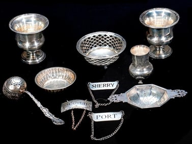 Group of 10 Tea Strainers and Table Articles