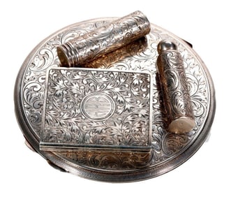 Group of Silver Compacts/Cosmetic Tubes (4)