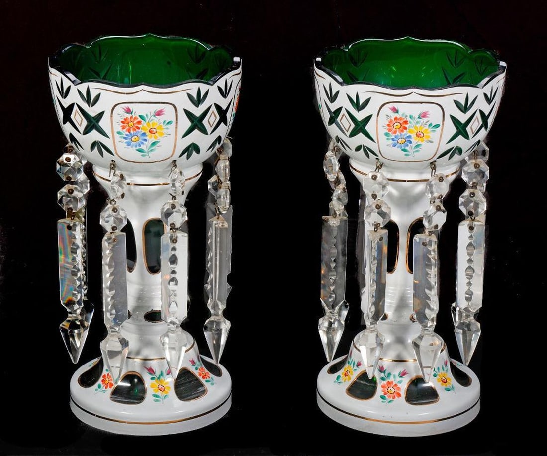 Pair of Bohemian Glass Mantel Lusters (1 of 2)