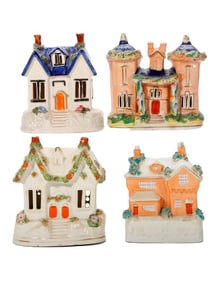 Staffordshire Cottages, incl. Whitby Coin Bank (4)