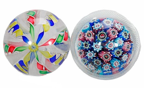 Saint Louis Four-Color Twist Paperweight, 1973, with another