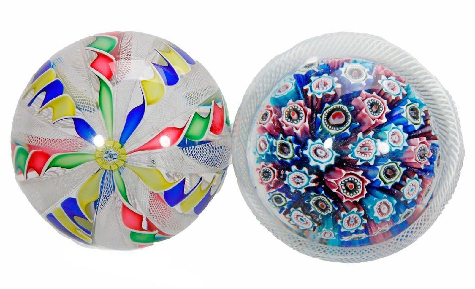 Saint Louis Four-Color Twist Paperweight, 1973, with another (1 of 1)